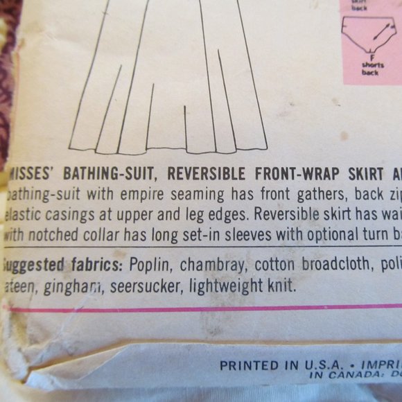 1970s BATHING SUIT WRAP SKIRT & SHIRT Simplicity Sewing Pattern 7497 Sz 12 Uncut - Picture 5 of 10